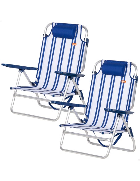 Pack 2 cadeiras praia baixas com múltiplas posições 48x45x83 cm com listras náuticas