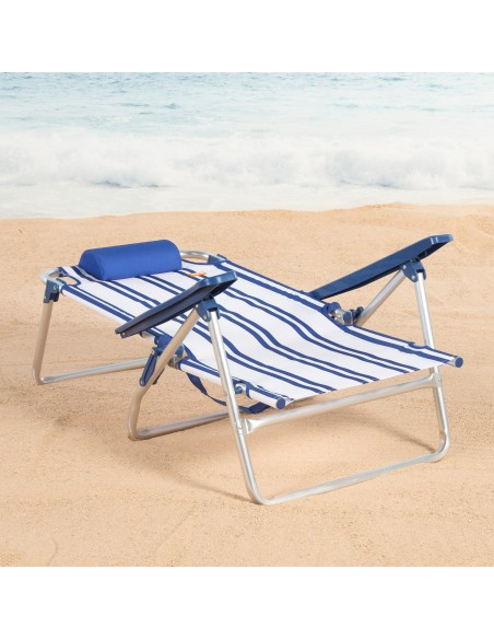 Pack 2 cadeiras praia baixas com múltiplas posições 48x45x83 cm com listras náuticas