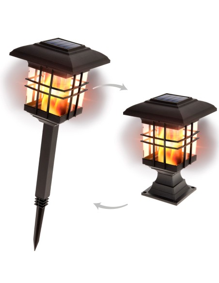 Farol e lanterna solar LED 2 em 1 de 5 lúmens com efeito de fogo