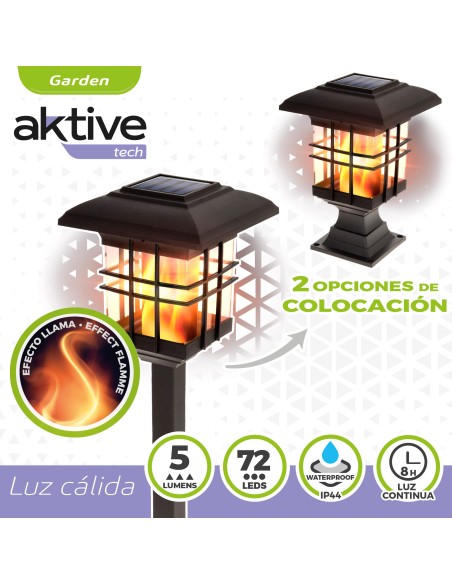 Farol e lanterna solar LED 2 em 1 de 5 lúmens com efeito de fogo