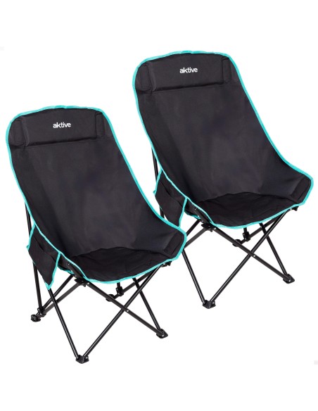 Pack 2 cadeiras altas de camping 55x45x90 cm pretas