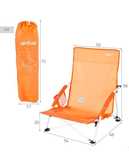 Pack 2 cadeiras praia fixas e baixas 50x49x66 cm laranja