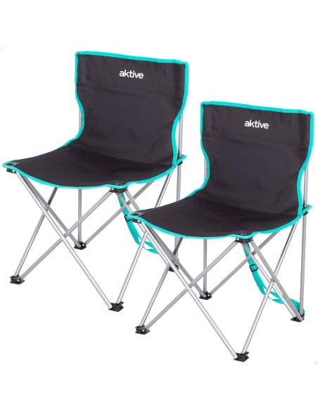 Pack 2 cadeiras campismo fixas altas 43x43x71 cm pretas
