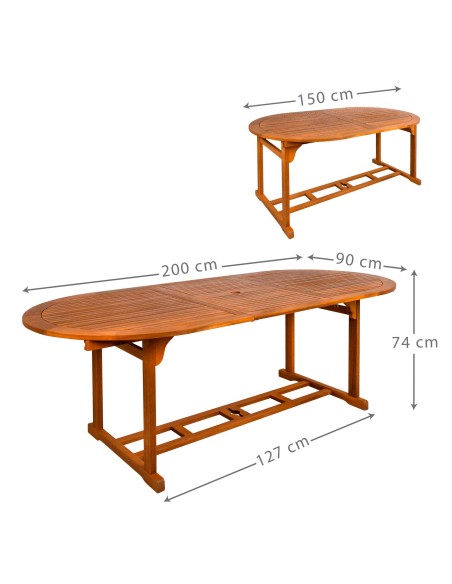Mesa de jardim oval extensível oval acácia 8 pessoas