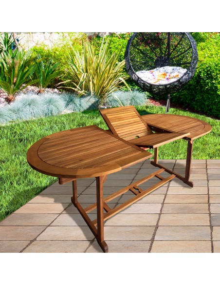 Mesa de jardim oval extensível oval acácia 8 pessoas