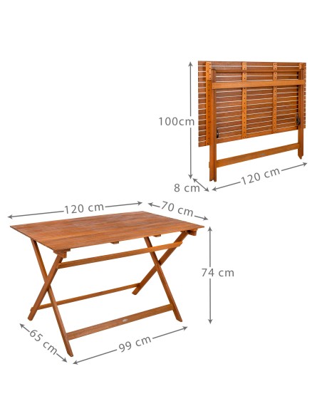 Mesa de jardim retangular em acácia para 6 pessoas