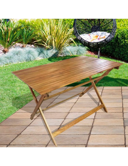 Mesa de jardim retangular em acácia para 6 pessoas