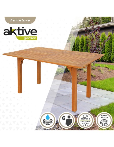 Mesa de jardim extensível retangular em acácia para 6 pessoas