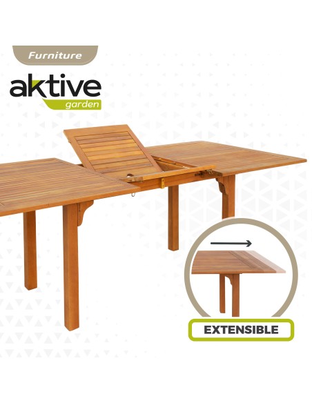 Mesa de jardim extensível retangular em acácia para 6 pessoas