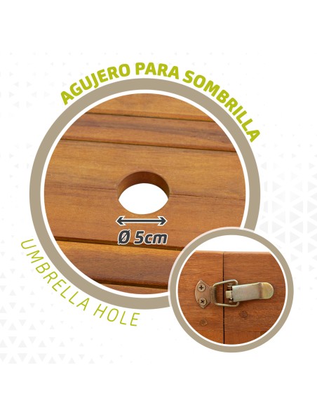 Mesa de jardim extensível retangular em acácia para 6 pessoas