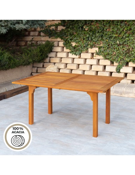 Mesa de jardim extensível retangular em acácia para 6 pessoas