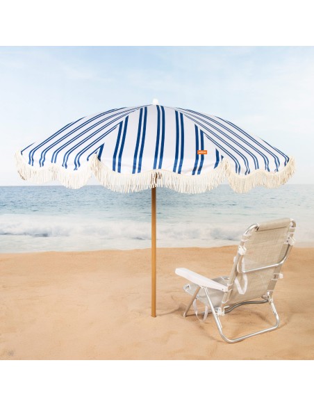 Guarda-sol de praia, 8 varetas, 200 cm, listrado com franjas.