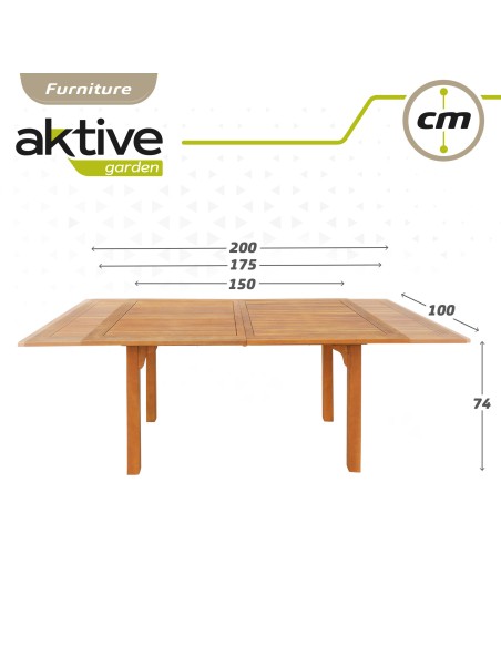Mesa de jardim extensível retangular em acácia para 6 pessoas