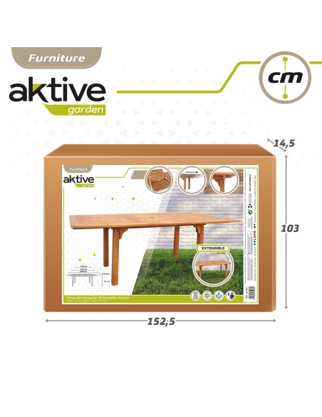 Mesa de jardim extensível retangular em acácia para 6 pessoas