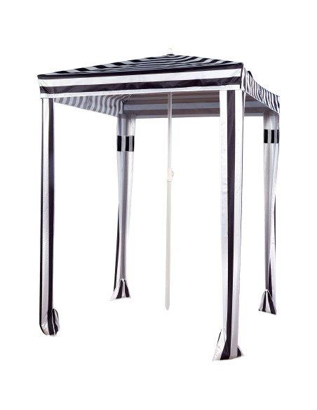 Guarda-sol/tenda de praia conversível, 145 cm, listras pretas e brancas