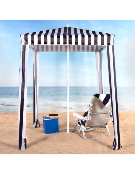Guarda-sol/tenda de praia conversível, 145 cm, listras pretas e brancas