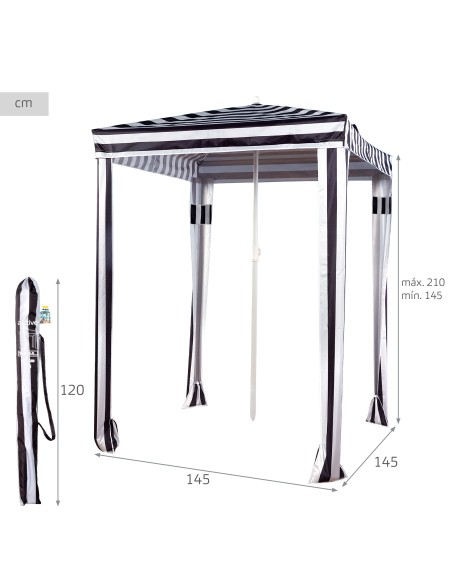 Guarda-sol/tenda de praia conversível, 145 cm, listras pretas e brancas