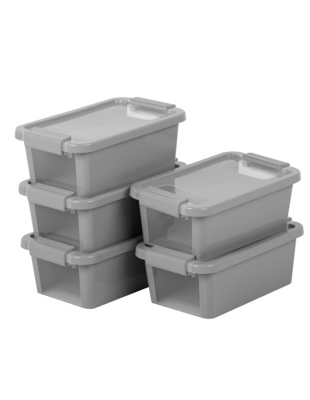 Curver Pack 5 caixas de arrumação com tampa Bi-Box 3L cinzento
