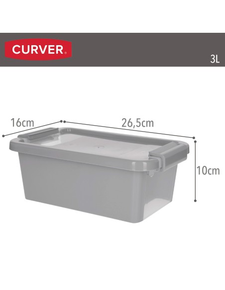 Curver Pack 5 caixas de arrumação com tampa Bi-Box 3L cinzento
