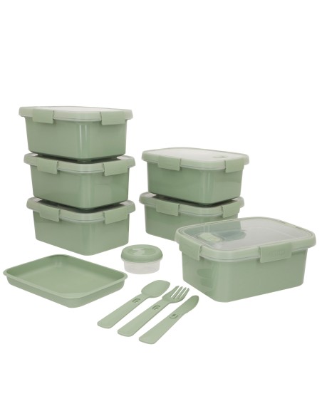 Curver Pack 6 recipientes herméticos 20x15x9 cm (1,2L) com tabuleiro e talheres