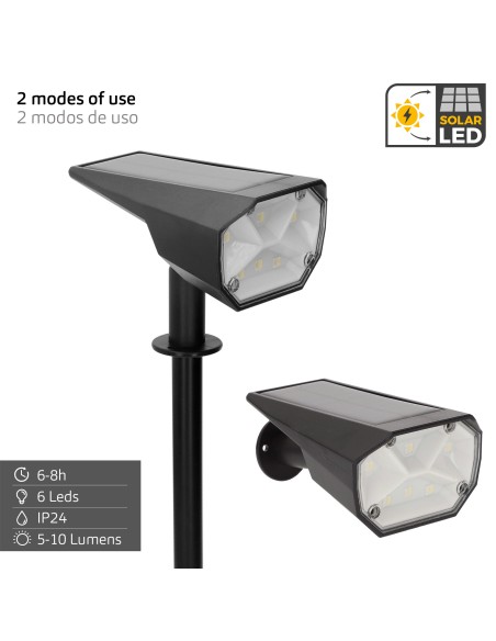 Pack 6 faróis solares LED multicoloridos 8x11x37 cm