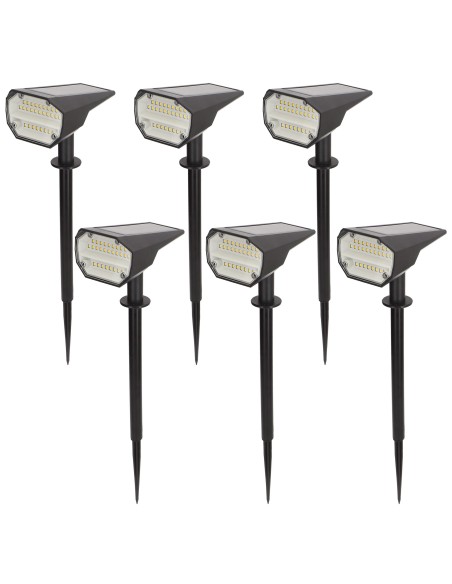 Pack 6 faróis solares de LED de 8x11x37 cm