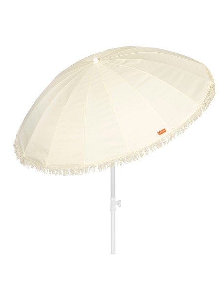 Guarda-sol de praia, 16 varetas, 200 cm, bege com franjas