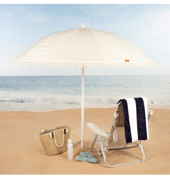 Guarda-sol de praia, 16 varetas, 200 cm, bege com franjas 2