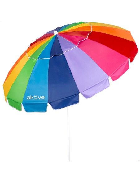 Guarda-sol de praia, 16 varetas, 200 cm, multicolorido, inclinável, UV50
