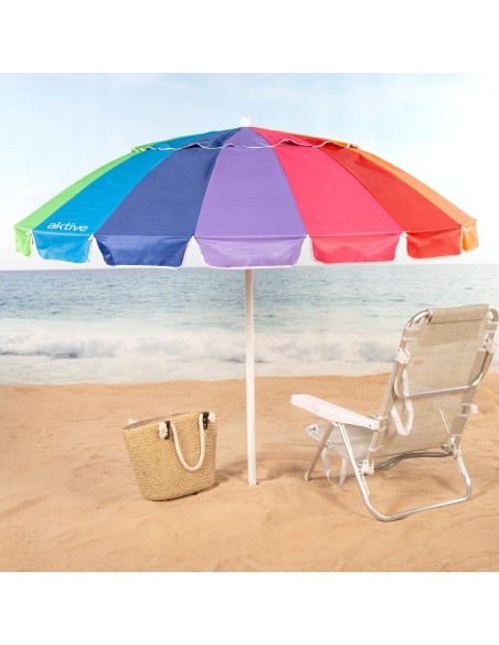 Guarda-sol de praia, 16 varetas, 200 cm, multicolorido, inclinável, UV50