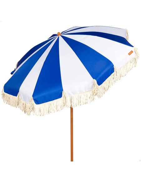 Guarda-sol de praia com 8 varetas, 200 cm, design náutico com franjas