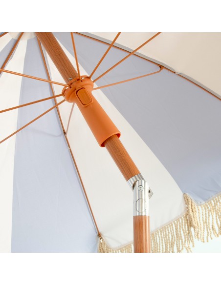 Guarda-sol de praia com 8 varetas, 200 cm, design náutico com franjas