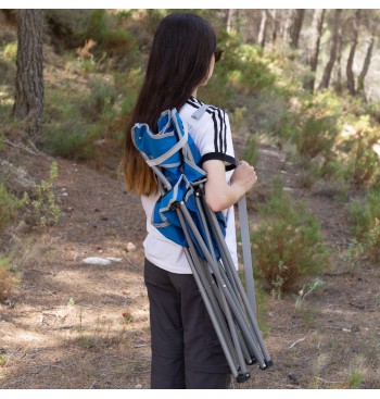 Cadeira de acampamento dobrável azul com alça e porta-copos 2