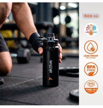 Garrafa térmica preta de 600ml com alça 2