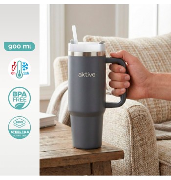 Garrafa térmica cinzenta de 900 ml em aço inoxidável com... 2