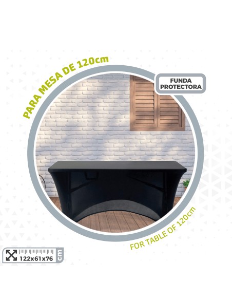 Capa elástica para mesa retangular de 120 cm preta