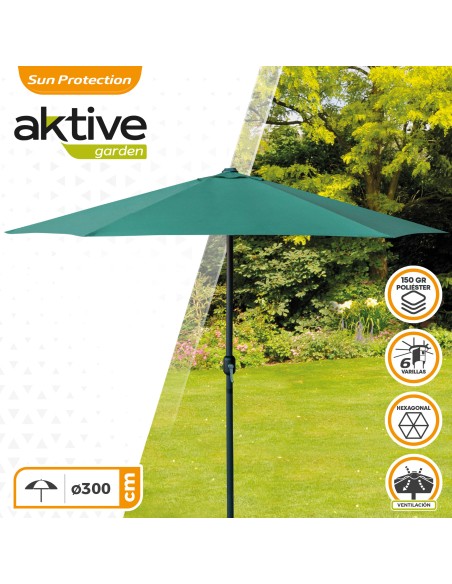 Guarda-sol hexagonal Ø300 cm cor verde Jardim