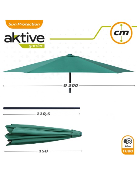 Guarda-sol hexagonal Ø300 cm cor verde Jardim