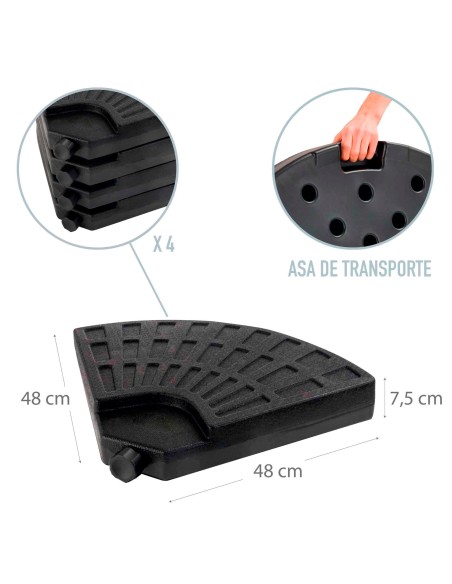 Suporte redondo para guarda-sol recarregável 4 peças 48x48x7,5 cm