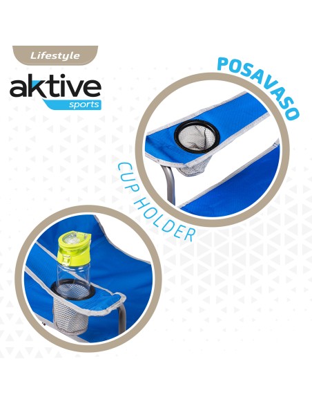 Cadeira de camping dobrável com suporte para copos azul