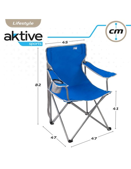 Cadeira de camping dobrável com suporte para copos azul