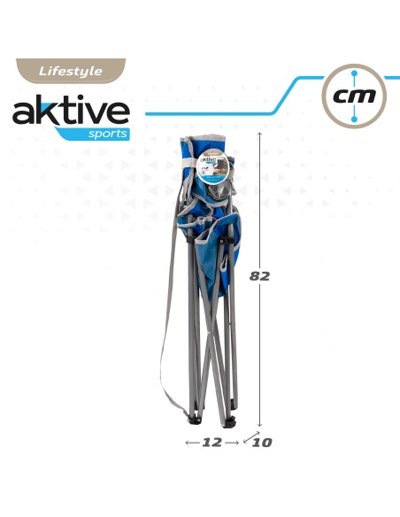 Cadeira de camping dobrável com suporte para copos azul