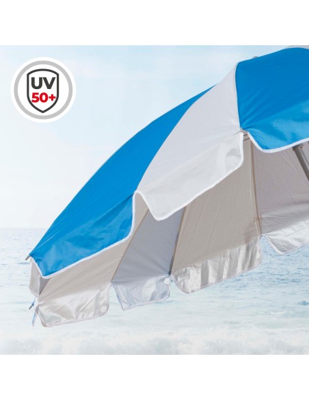 Guarda-sol de praia 8 varas 200 cm multicolorido com espiral de ancoragem
