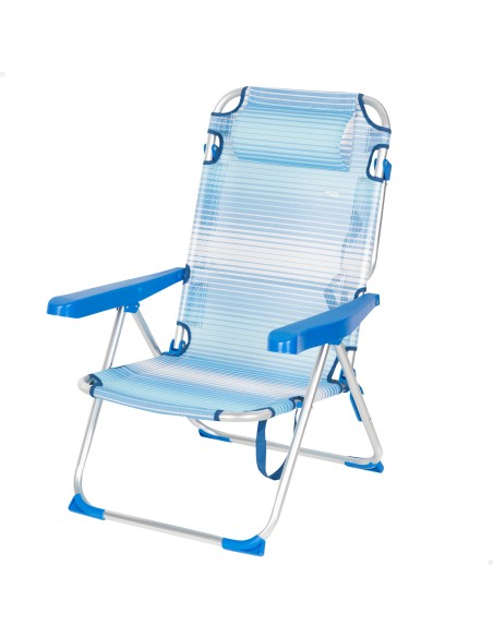 Cadeira de praia multiposições 48x60x90 cm listras azuis