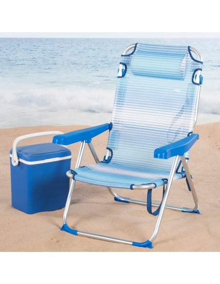 Cadeira de praia multiposições 48x60x90 cm listras azuis