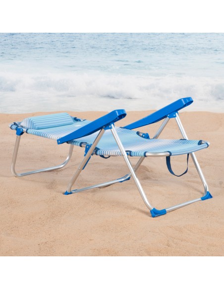 Cadeira de praia multiposições 48x60x90 cm listras azuis