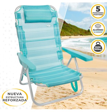 Cadeira de praia baixa multiposições 48x46x84 cm turquesa 2