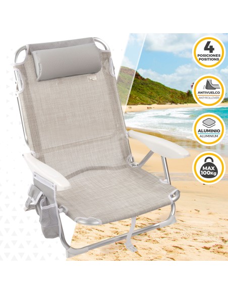 Cadeira de praia baixa multiposição XL 51x45x76 cm bege