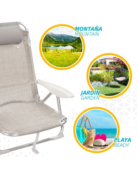 Cadeira de praia baixa multiposição XL 51x45x76 cm bege