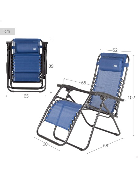 Cadeira de jardim dobrável azul gravidade zero 2 posições